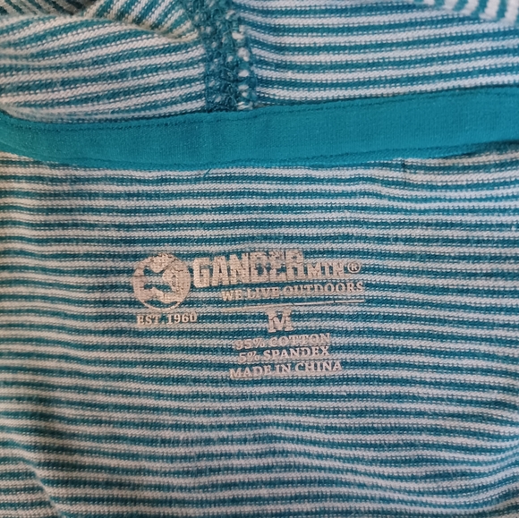 Gander Mountain Hooded Long Sleeve Shirt Turquoise & White Stripes - Picture 7 of 8